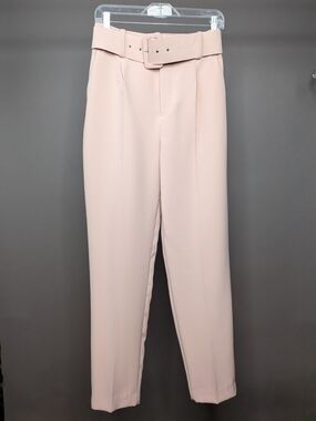 Zara High-Waist Belted Tapered Pants - Blush Pink